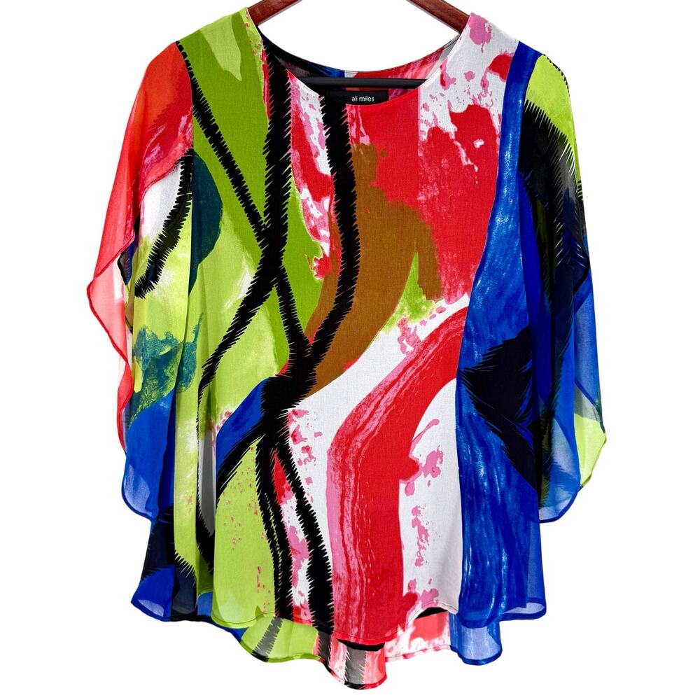 Ali Miles Sz Small Wearable Art to Wear Tropical Beach Blouse Shirt Top Artsy